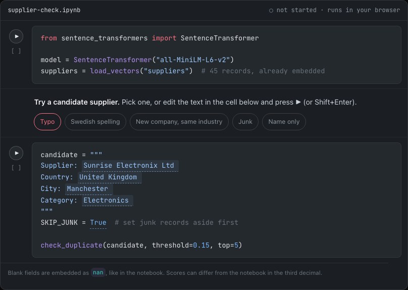 Embeddings and Vector Search, Step by Step: Finding Duplicate Suppliers
